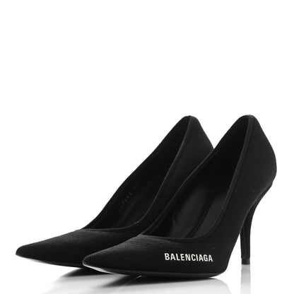 Balenciaga Recycled Knit Logo Knife 80mm Pumps 37 Black White 3 of 9