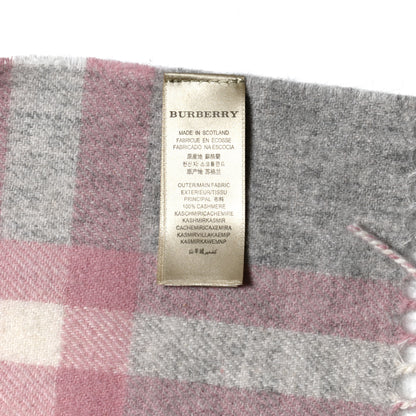 Burberry Cashmere Giant Check Fringe Scarf Grey Pink 4 of 5