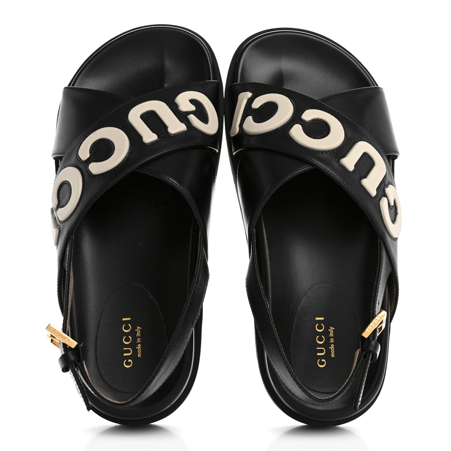 Gucci Logo Calfskin Slingback Sandals 38.5 Black 2 of 10