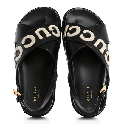 Gucci Logo Calfskin Slingback Sandals 38.5 Black 2 of 10