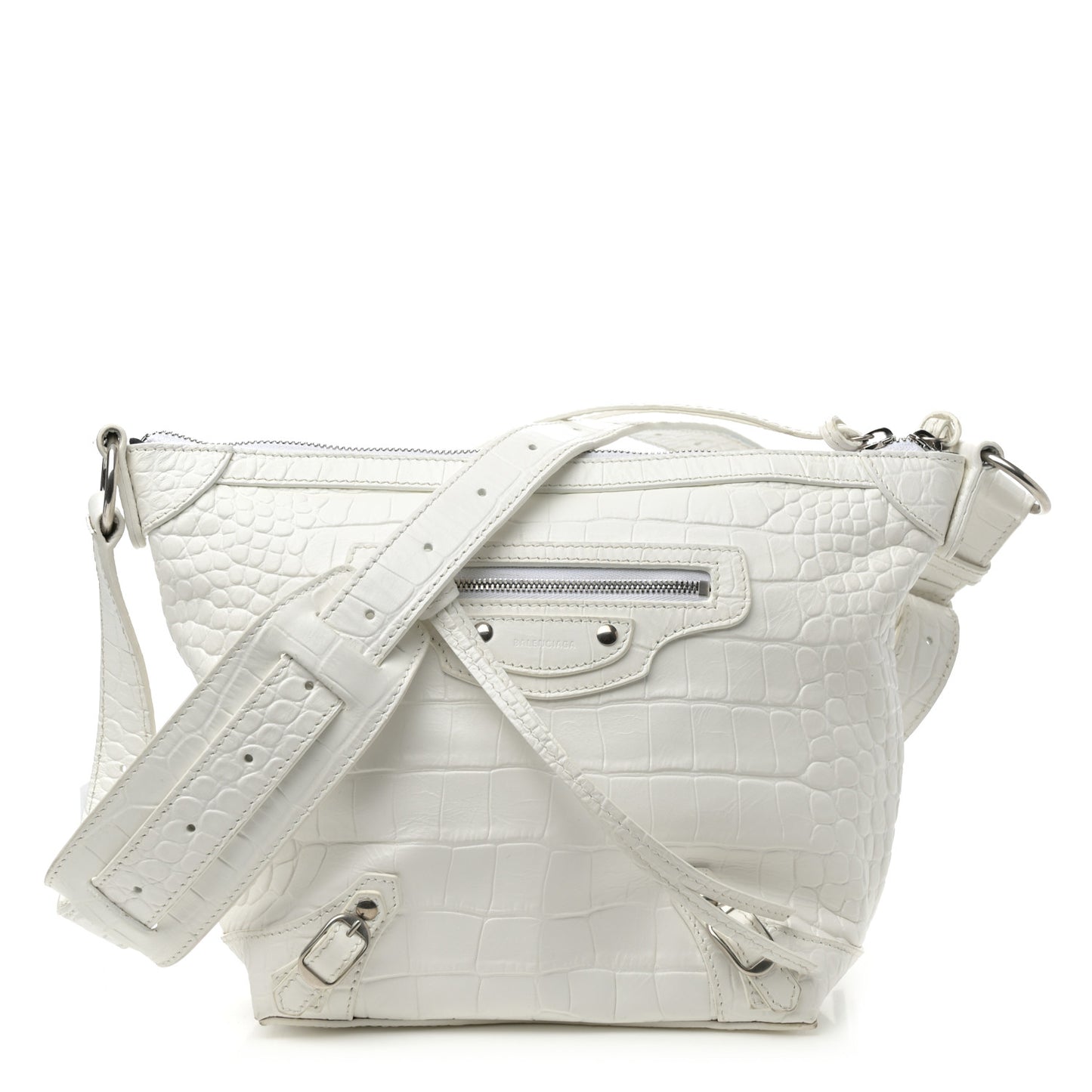Extra Supple Calfskin Crocodile Embossed Neo Classic Hardware Hobo XS White