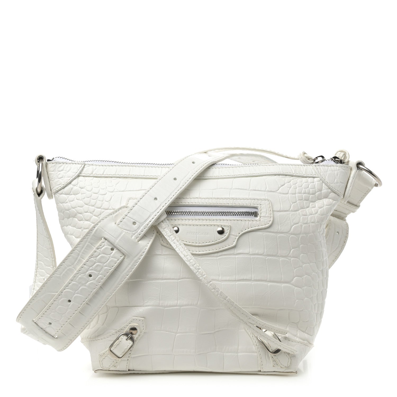 Balenciaga Extra Supple Calfskin Crocodile Embossed Neo Classic Hardware Hobo XS White 1 of 10