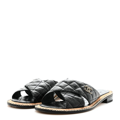Chanel Lambskin Quilted Chain CC Sandals 40.5 Black 4 of 9