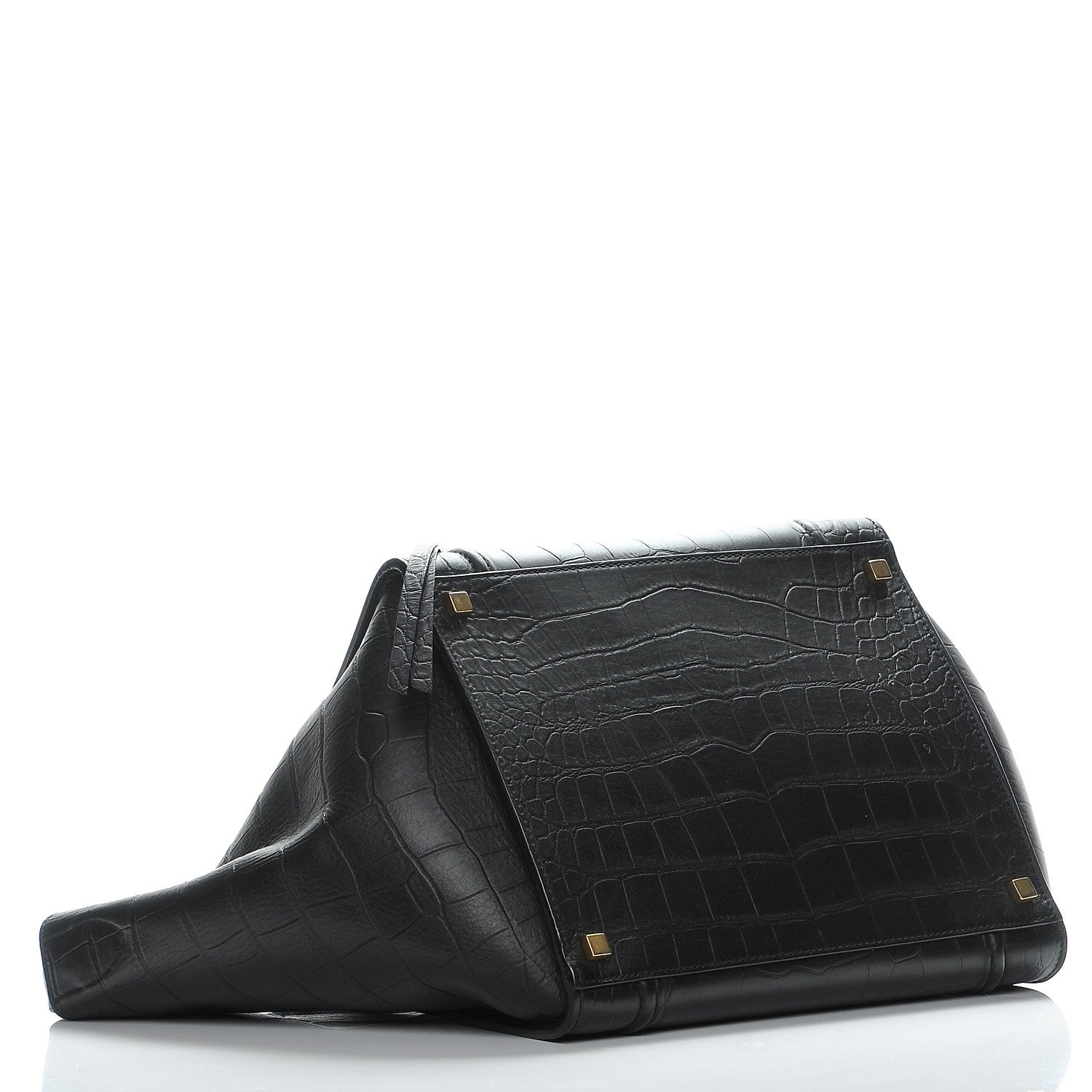 Celine Crocodile Embossed Calfskin Medium Phantom Luggage Black 4 of 7