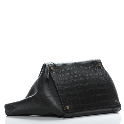Celine Crocodile Embossed Calfskin Medium Phantom Luggage Black 4 of 7