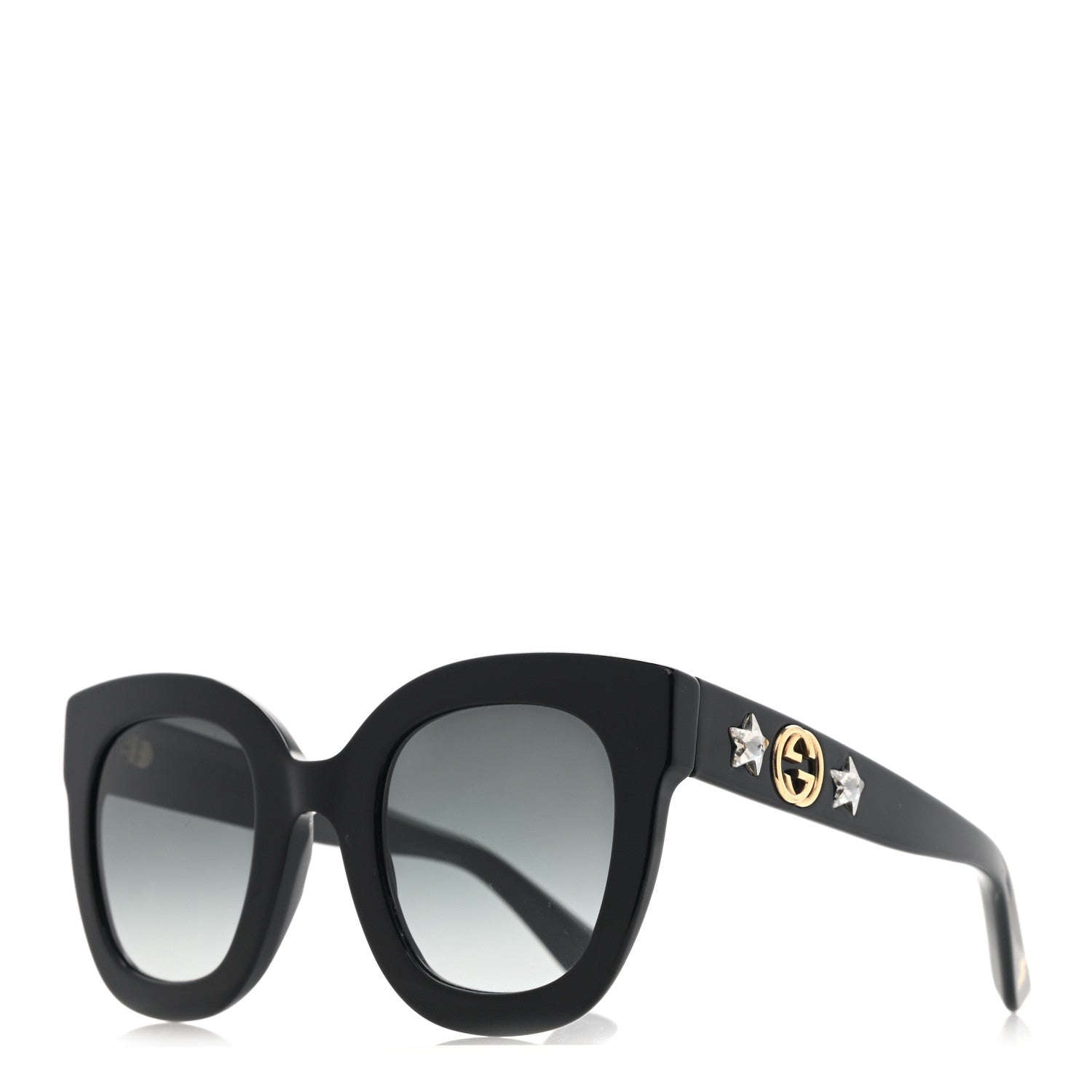 Gucci Acetate Crystal Star Round Frame Sunglasses GG0208S Black 1 of 8
