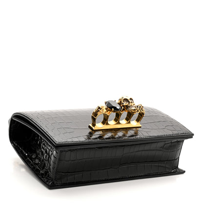 Alexander McQueen Shiny Crocodile Embossed Jeweled Satchel Black 4 of 11