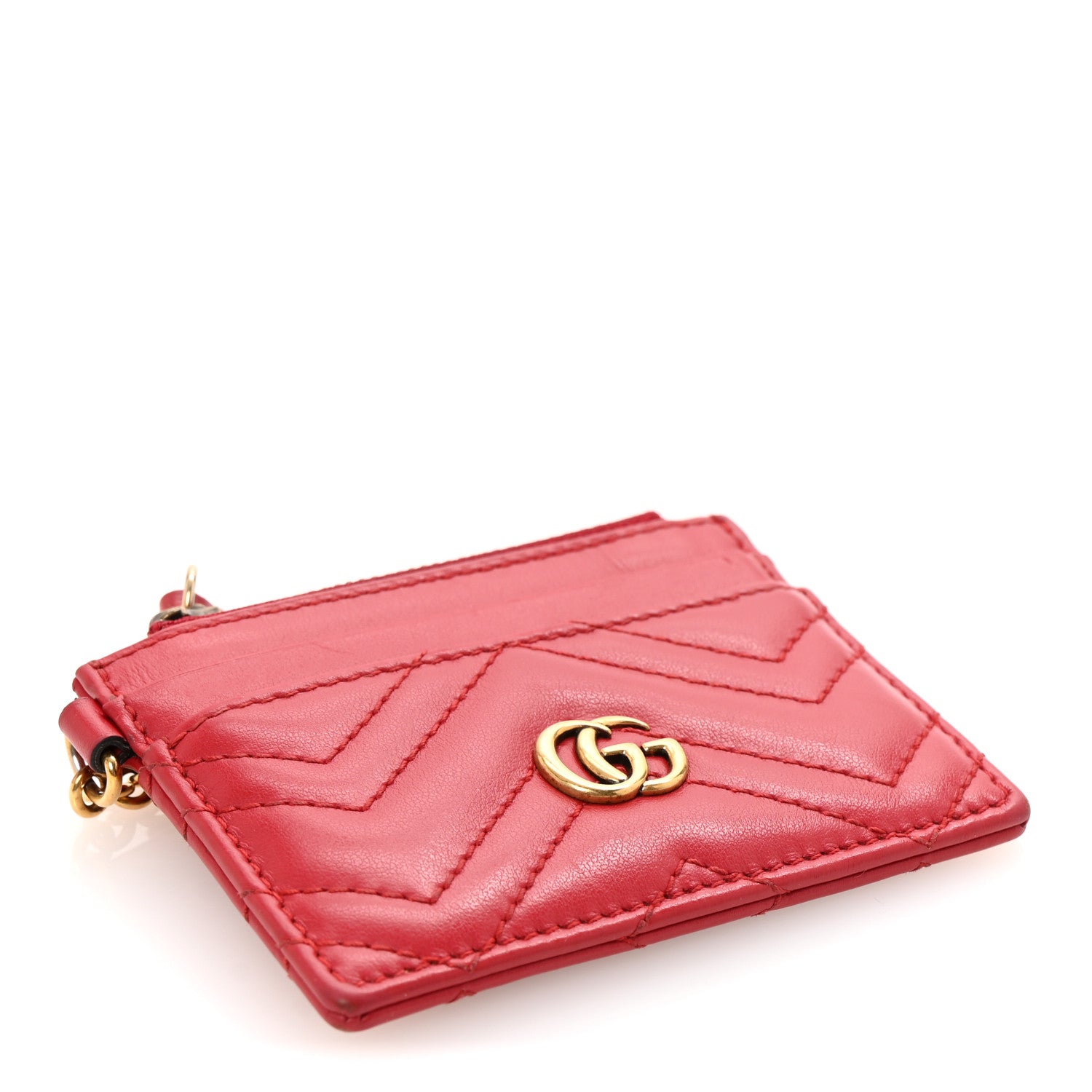 Gucci Calfskin Matelasse GG Marmont Key Case Card Holder Hibiscus Red 4 of 6