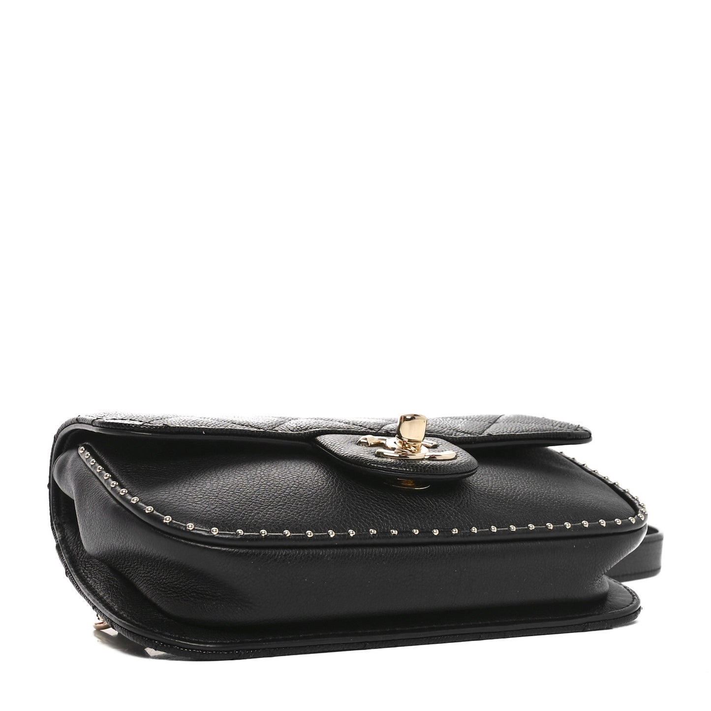 Caviar Quilted Studded Flap Waist Bag Black