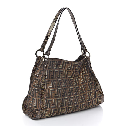 Fendi Zucca Vitello Chef Shopping Tote Tobacco Oro Moro 3 of 14