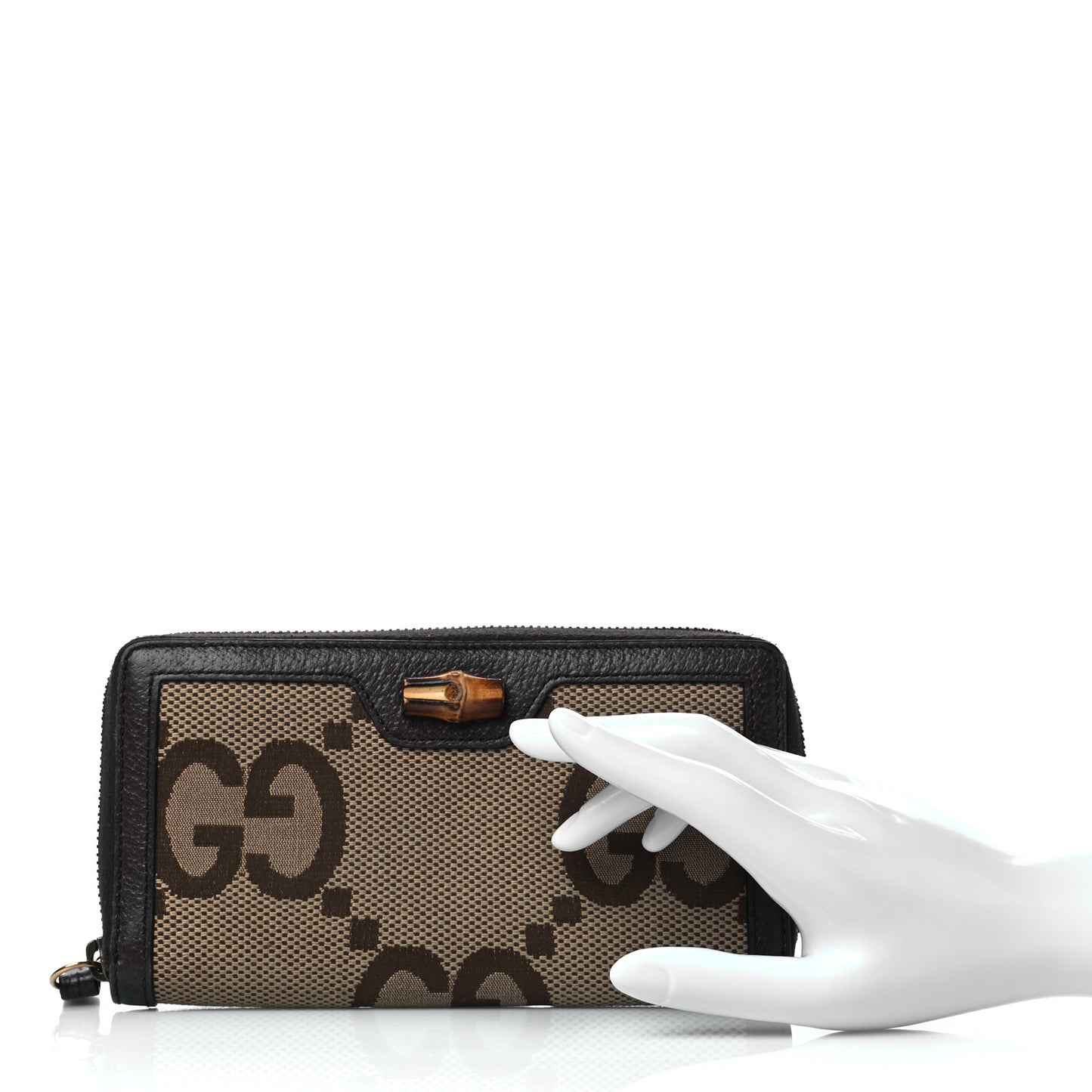 Monogram Jumbo GG Textured Dollar Calfskin Diana Zip Around Continental Wallet Camel Ebony New Acero