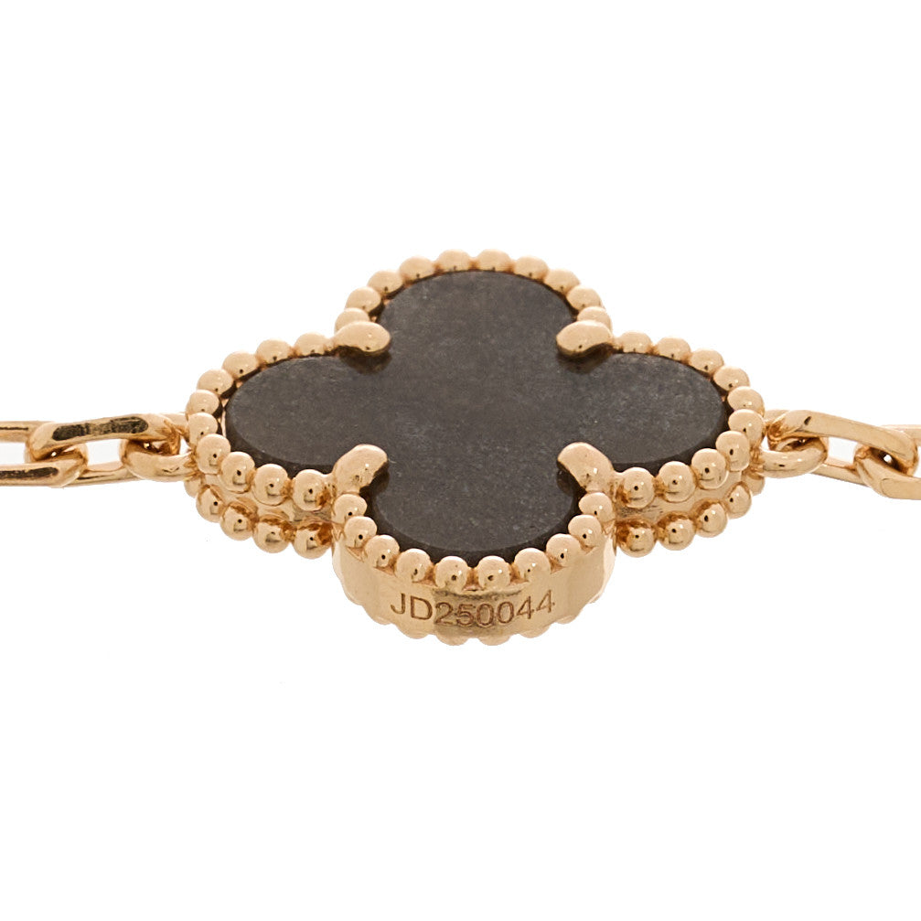 Van Cleef & Arpels 18K Rose Gold Silver Obsidian 5 Motifs Vintage Alhambra Bracelet 4 of 5
