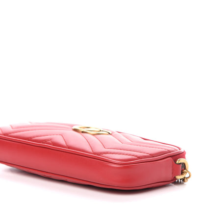 Gucci Calfskin Matelasse Mini GG Marmont Chain Crossbody Bag Hibiscus Red 9 of 10