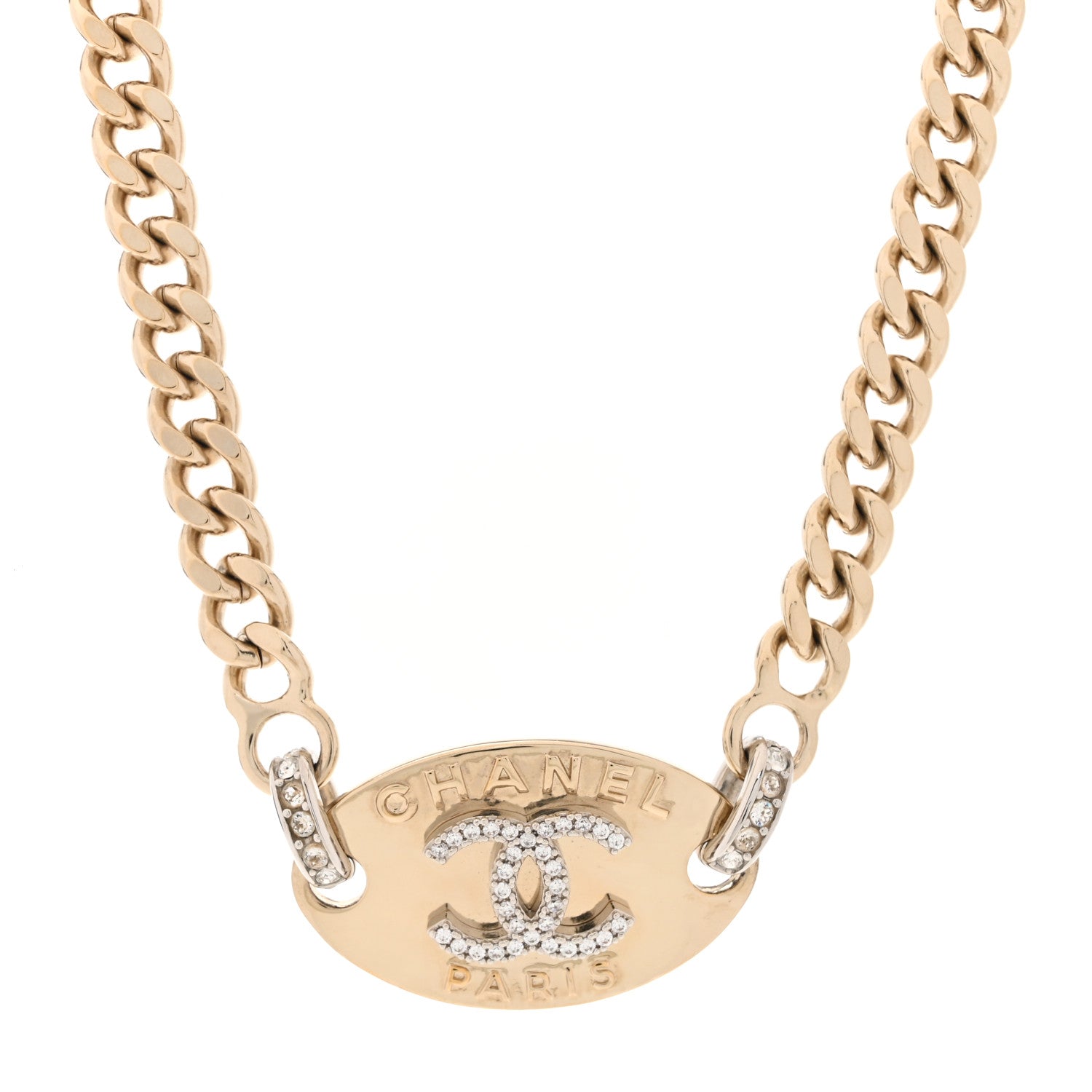Chanel Crystal CC Oval Choker Necklace Gold 1 of 5