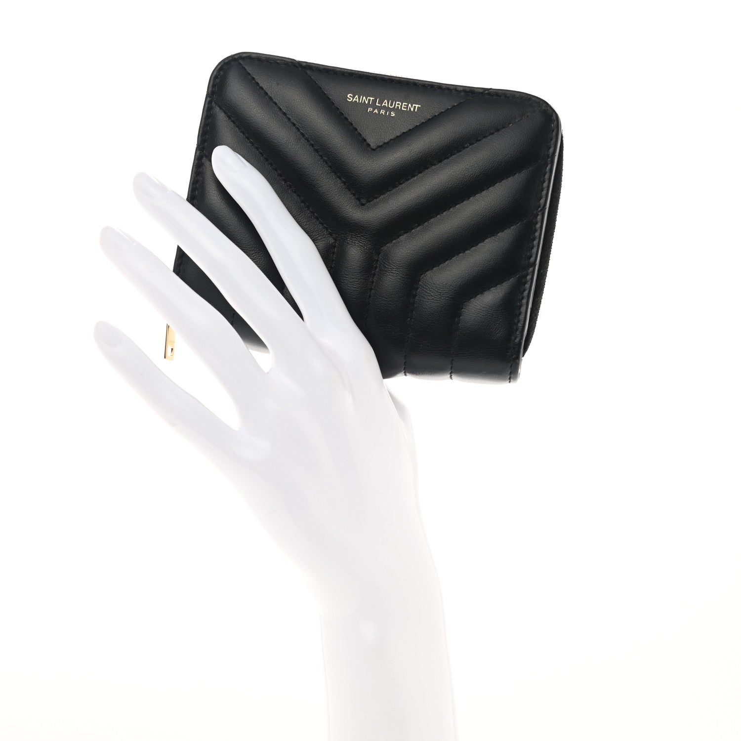 Saint Laurent Calfskin Matelasse Joan Compact Zip Around Wallet Black 2 of 9