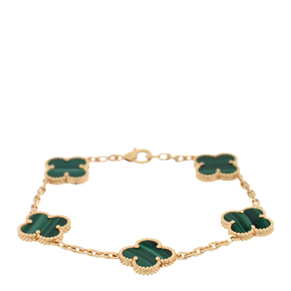 Van Cleef & Arpels 18K Yellow Gold Malachite 5 Motifs Vintage Alhambra Bracelet 1 of 3