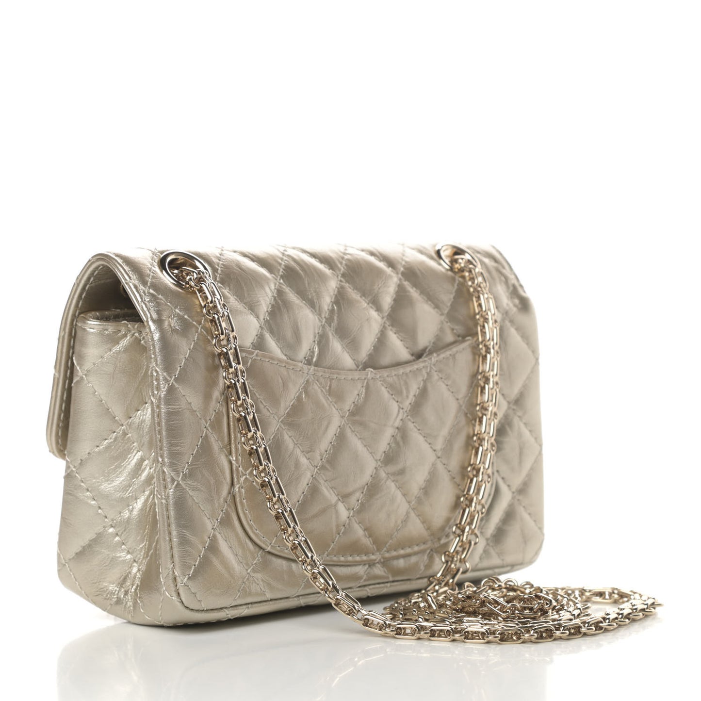 Metallic Aged Calfskin Quilted 2.55 Reissue Mini Flap Light Gold