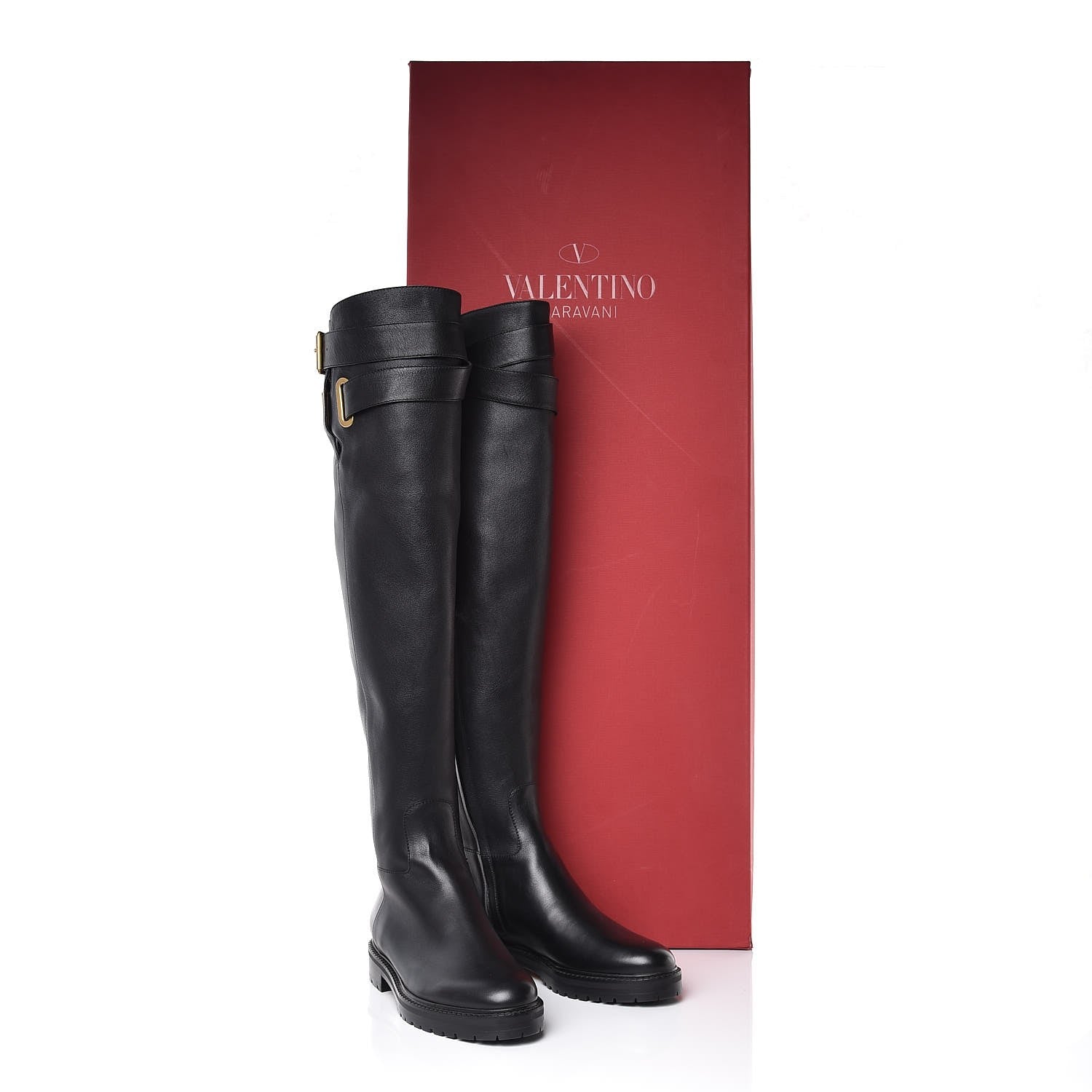 Valentino Garavani Calfskin Knee High Buckle Boots 36 Black 8 of 8