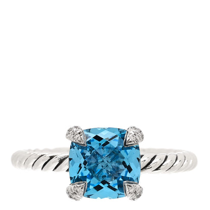 David Yurman Sterling Silver Diamond Blue Topaz 8mm Chatelaine Ring 53 6.5 1 of 6