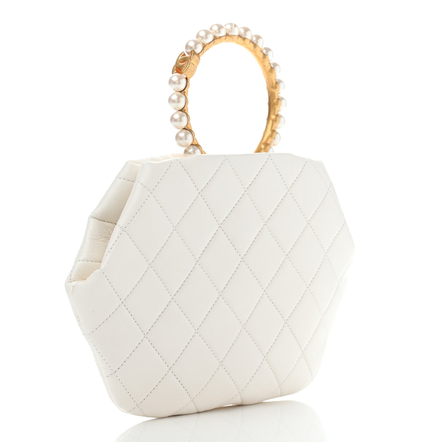 Lambskin Quilted Pearl Crown Clutch Bag White