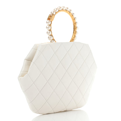 Chanel Lambskin Quilted Pearl Crown Clutch Bag White 3 of 10