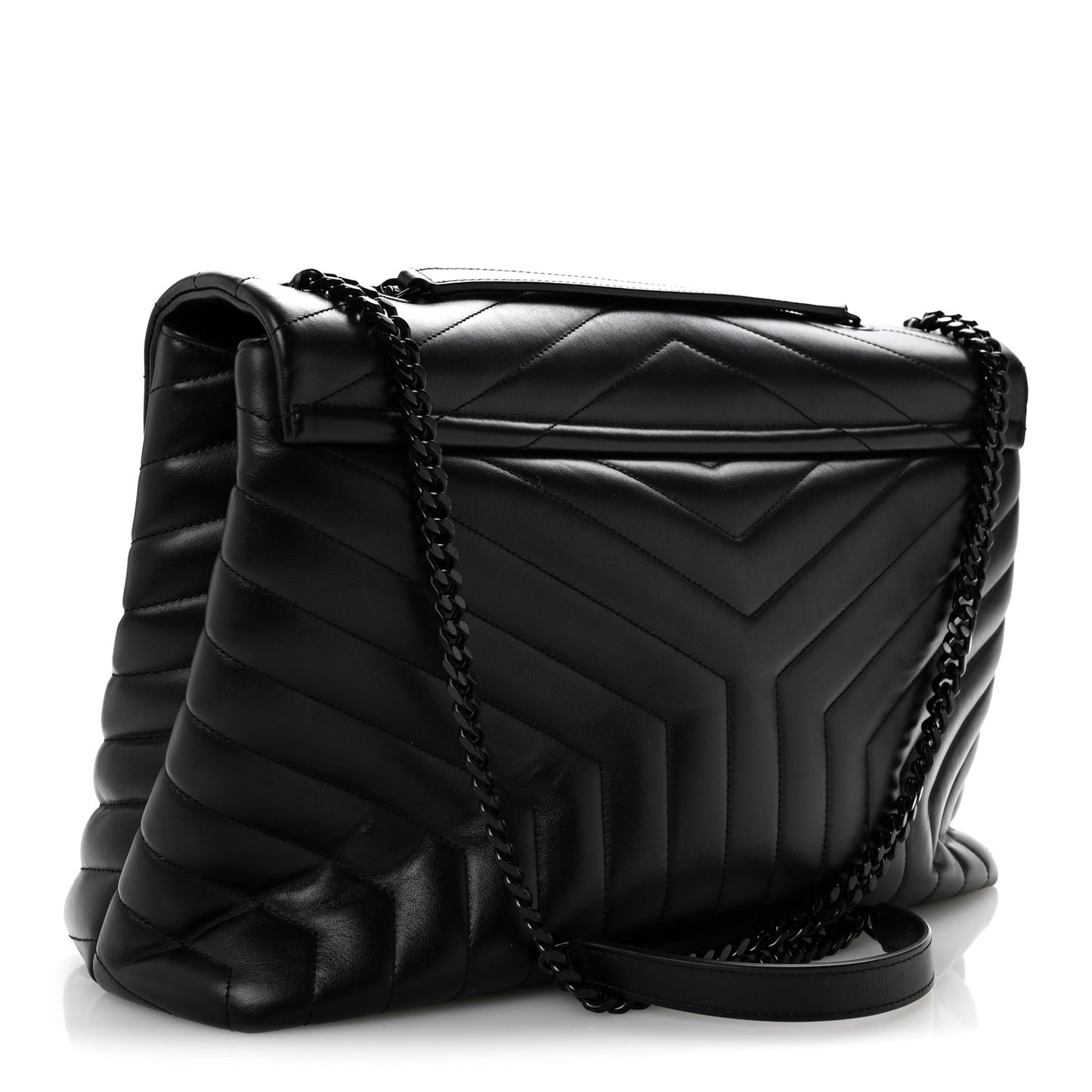 Calfskin Y Quilted Monogram Monochrome Large Loulou Chain Satchel Black
