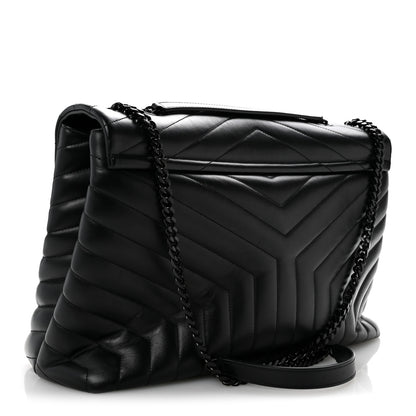 Saint Laurent Calfskin Y Quilted Monogram Monochrome Large Loulou Chain Satchel Black 3 of 14