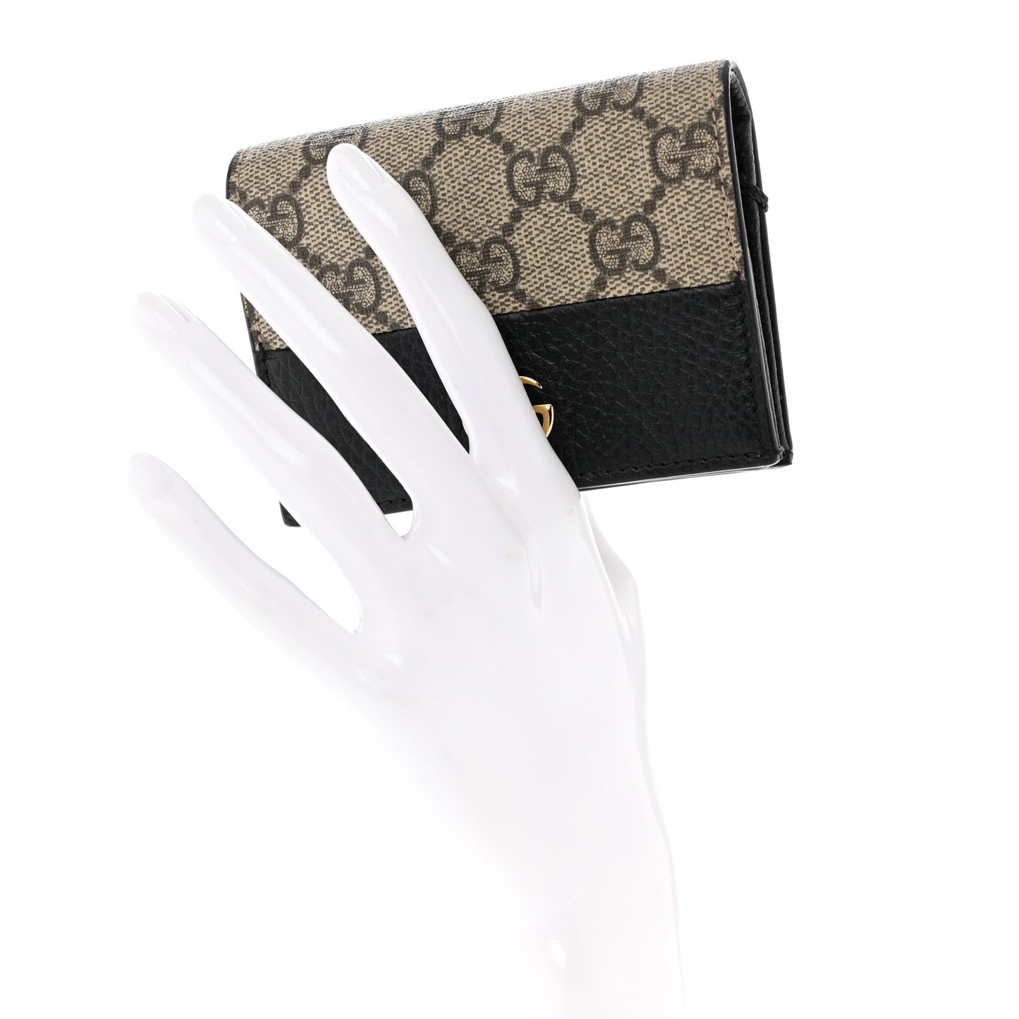 Dollar Calfskin GG Supreme Monogram GG Marmont Card Case Black Beige Ebony