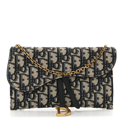 Christian Dior Oblique Saddle Chain Long Wallet Blue 1 of 14