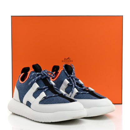 Hermes Technical Canvas Calfskin Womens Duel Sneakers 37.5 Blue Jean Multicolor 8 of 8