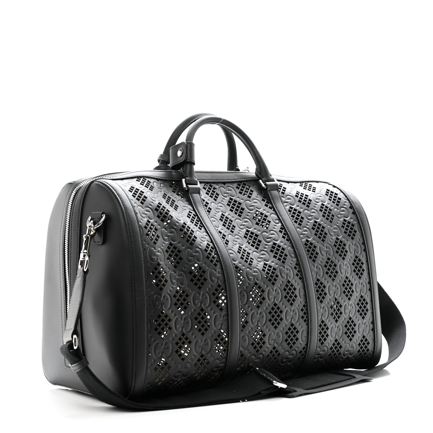 Gucci Calfskin GG Monogram Diamond Cut Duffle Bag Black 2 of 9