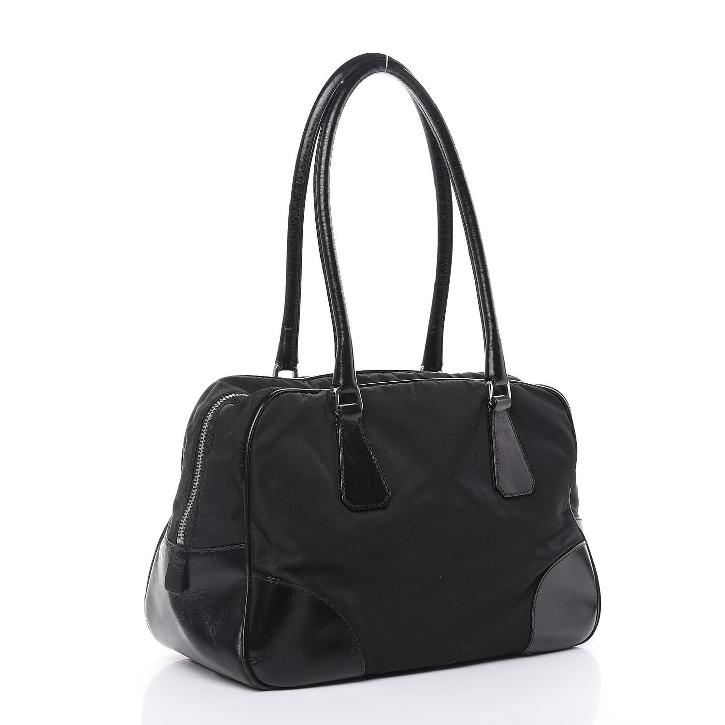 Tessuto Nylon Soft Calfskin Shoulder Bag Black