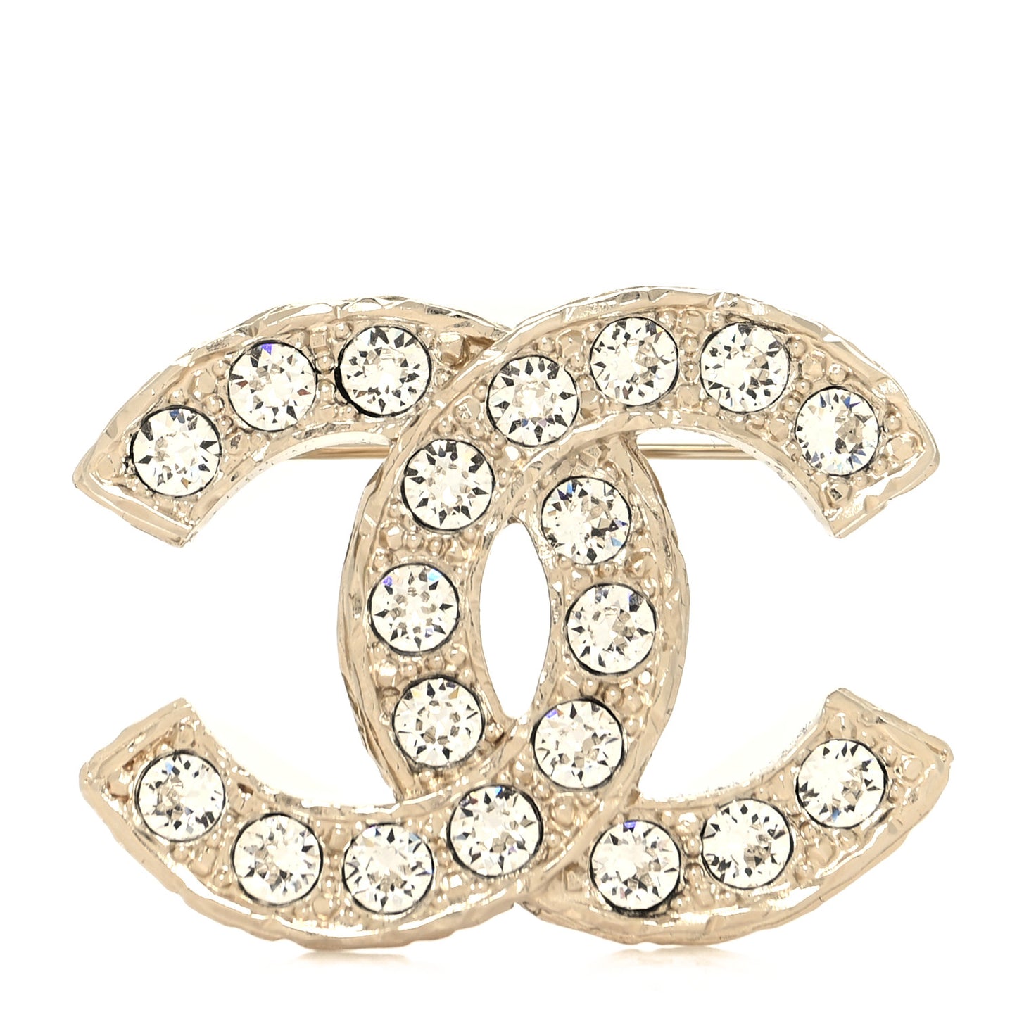 Crystal Textured CC Brooch Light Gold
