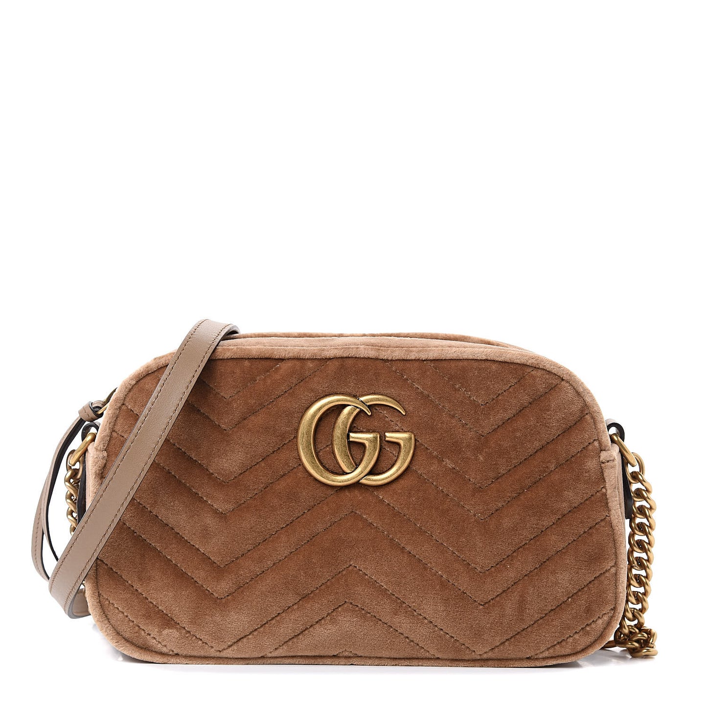Velvet Matelasse Small GG Marmont Chain Shoulder Bag Taupe