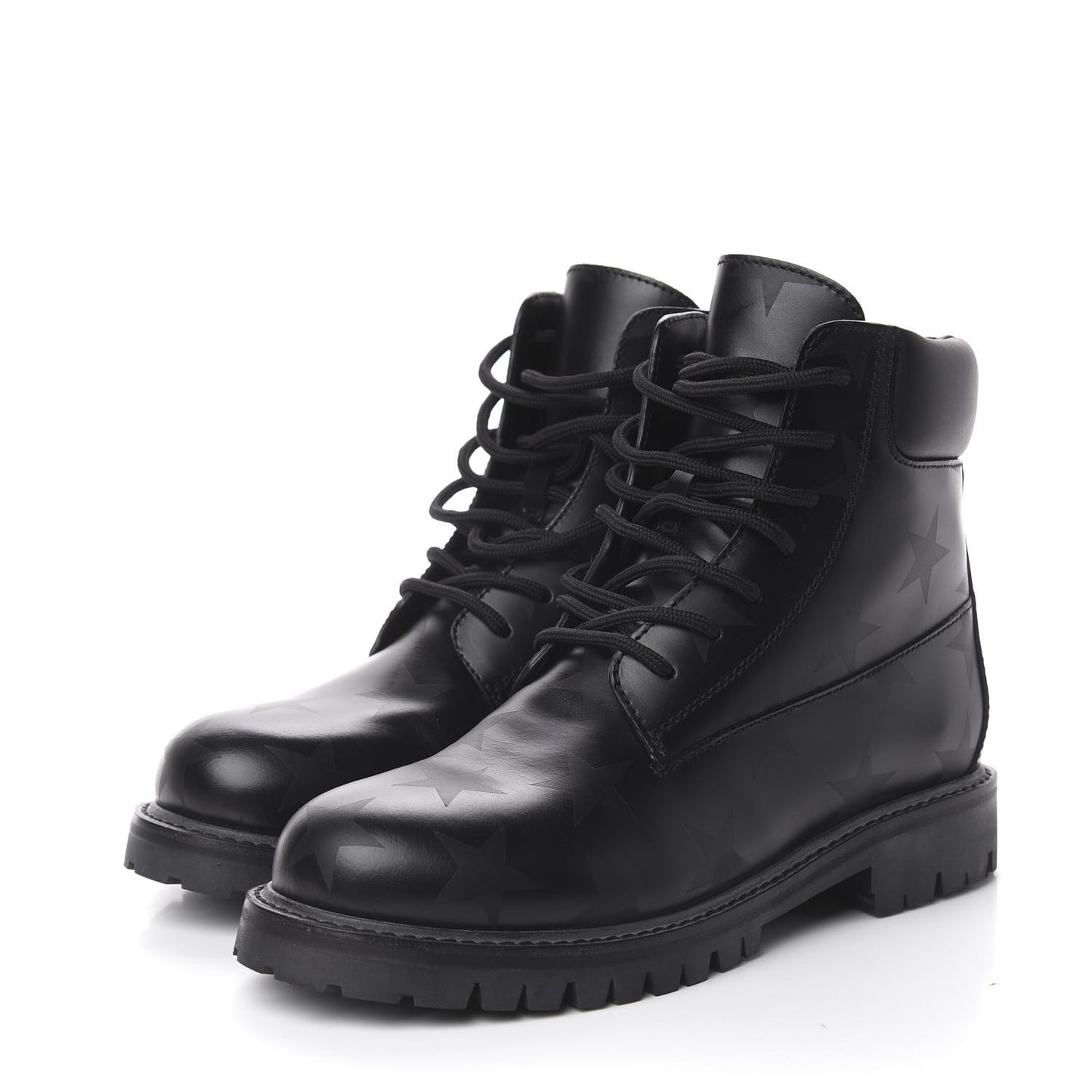 Calfskin Hologram Star Print Combat Boots 37.5 Black Marine