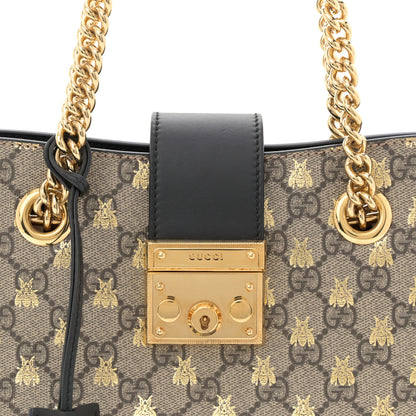 Gucci GG Supreme Monogram Bees Small Padlock Tote Beige Oro Black 8 of 10
