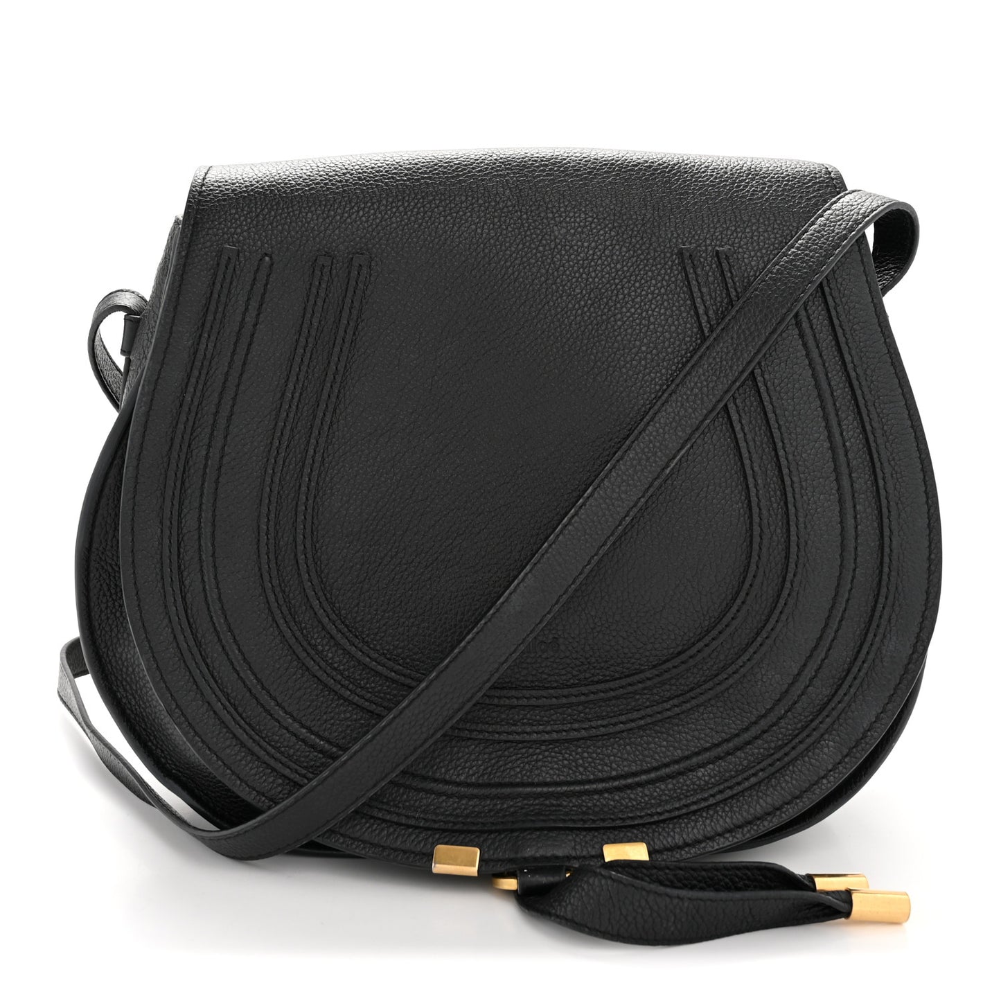 Calfskin Medium Marcie Round Crossbody Bag Black