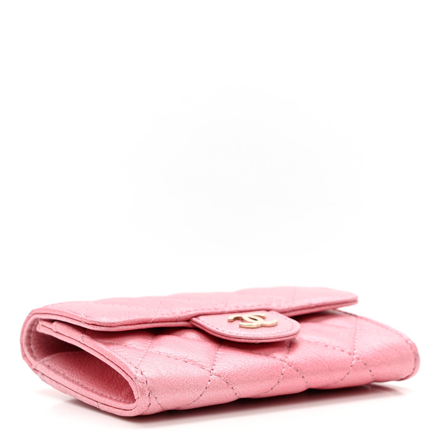 Cloudy Pearly Goatskin Quilted Flap Card Holder Wallet Light Pink