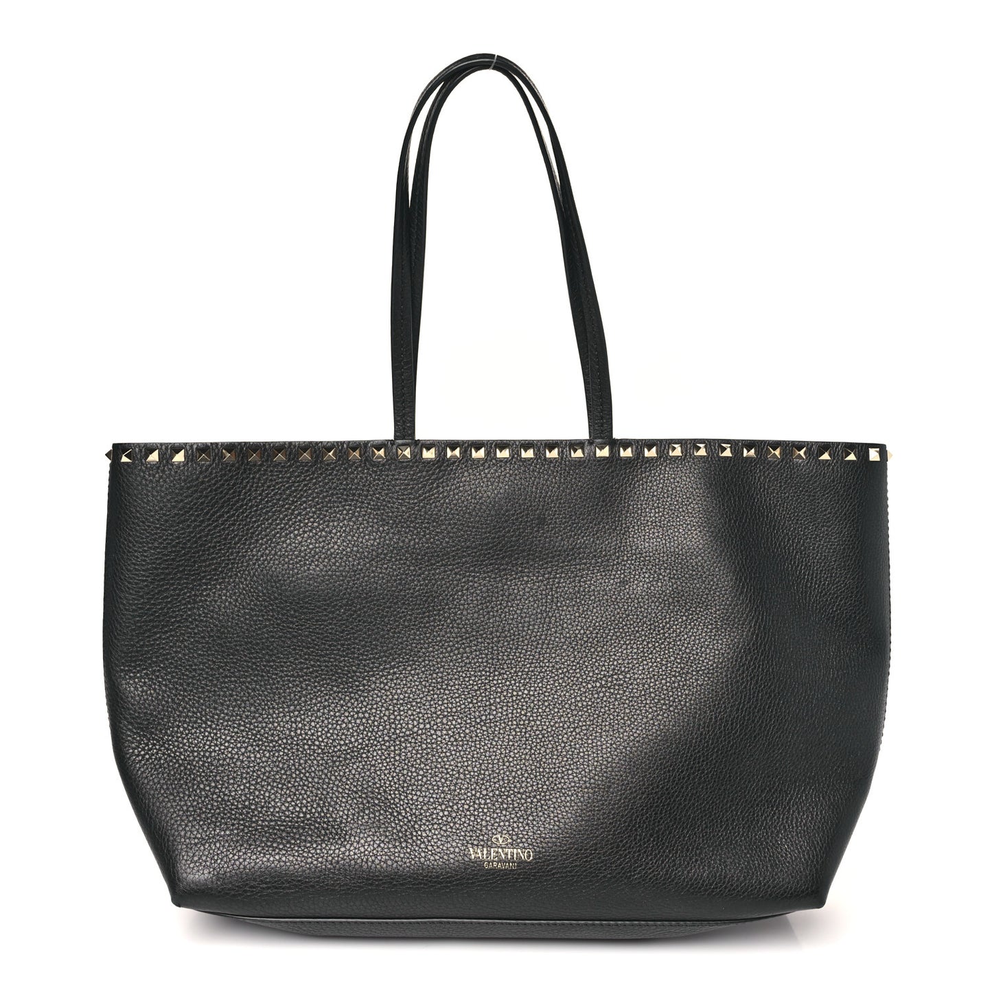 Grained Calfskin Rockstud Shoulder Tote Black