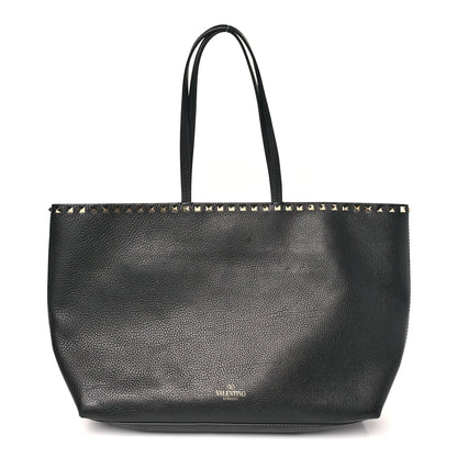 Valentino Garavani Grained Calfskin Rockstud Shoulder Tote Black 1 of 9