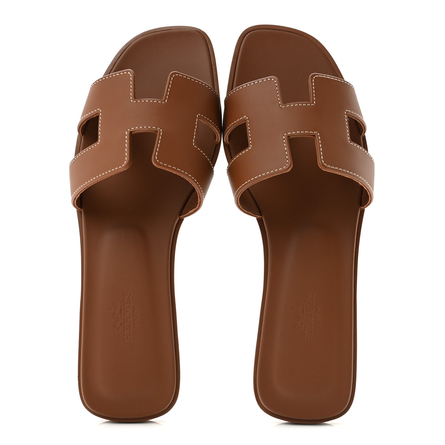 Hermes Box Calfskin Oran Sandals 37.5 Gold 2 of 10