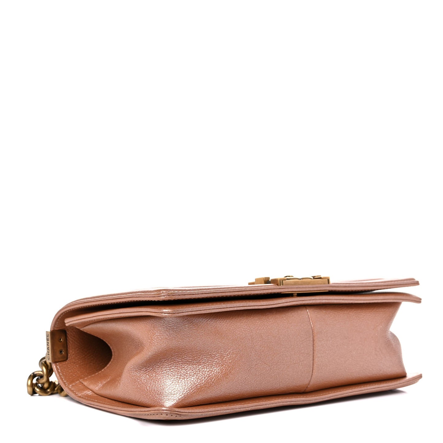 Metallic Calfskin Quilted Medium Boy Flap Dark Beige