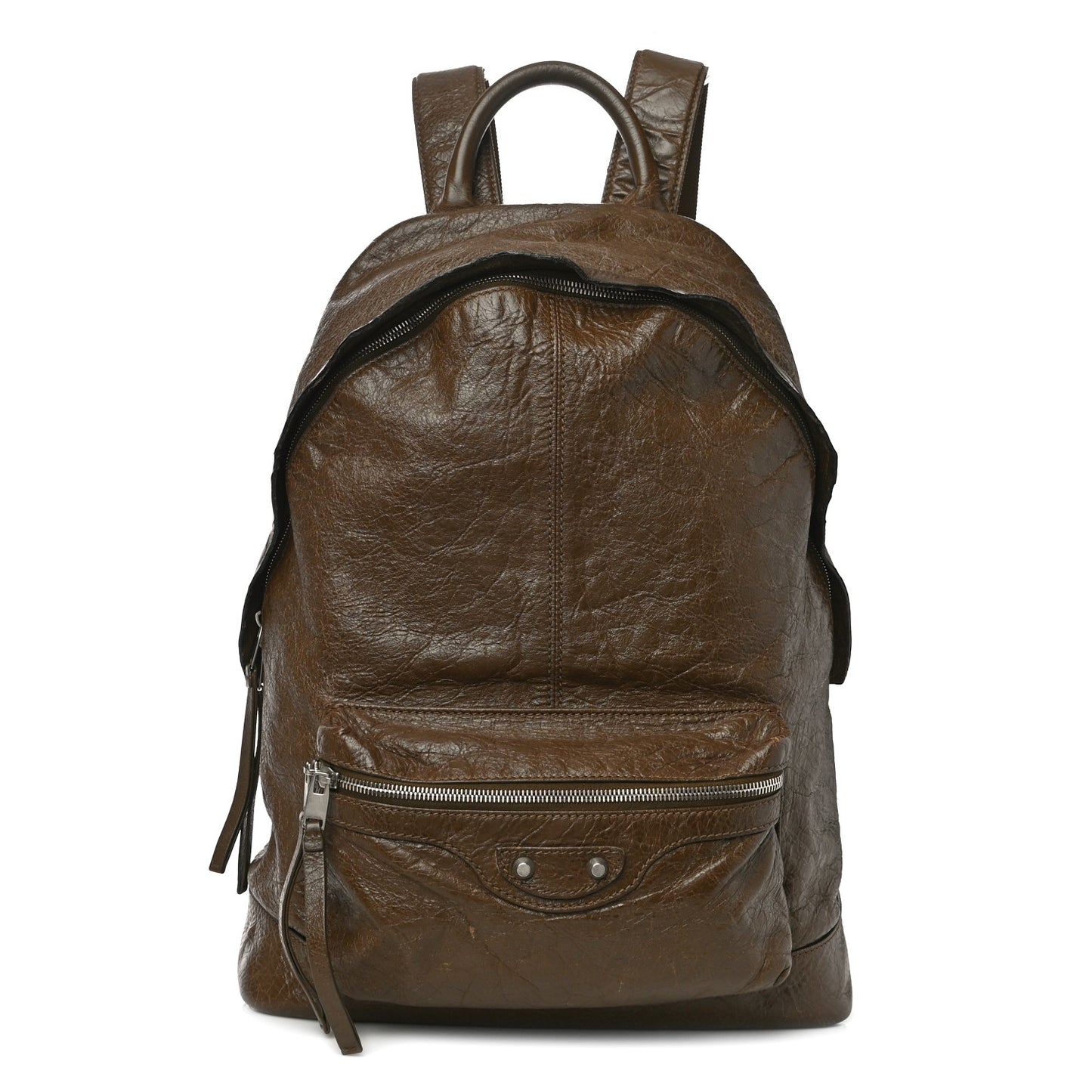 Agneau Classic Silver Hardware Backpack Brown