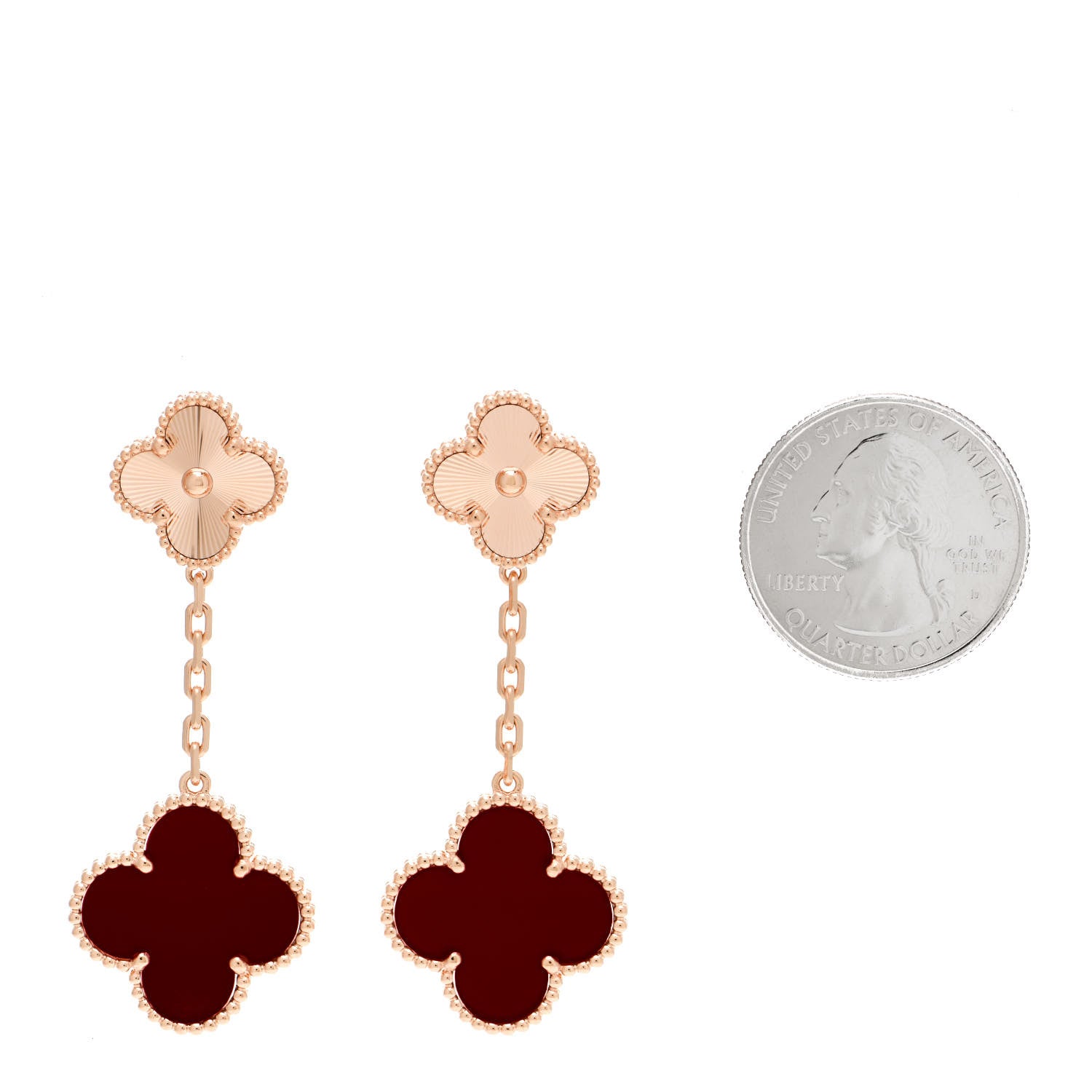 Van Cleef & Arpels 18K Rose Gold Guilloche Carnelian 2 Motifs Magic Alhambra Earrings 2 of 6