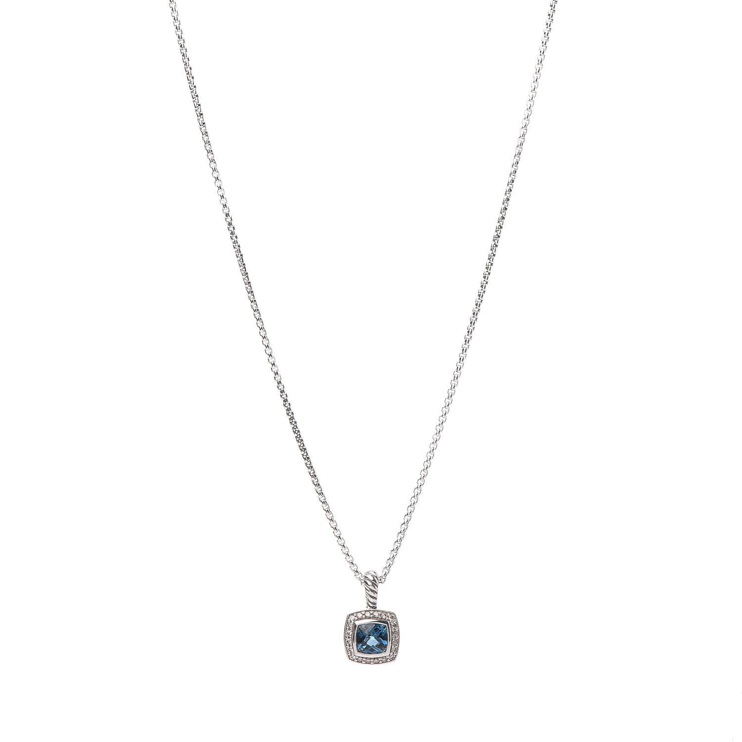 Sterling Silver Diamond Blue Topaz 7mm Petite Albion Pendant Necklace