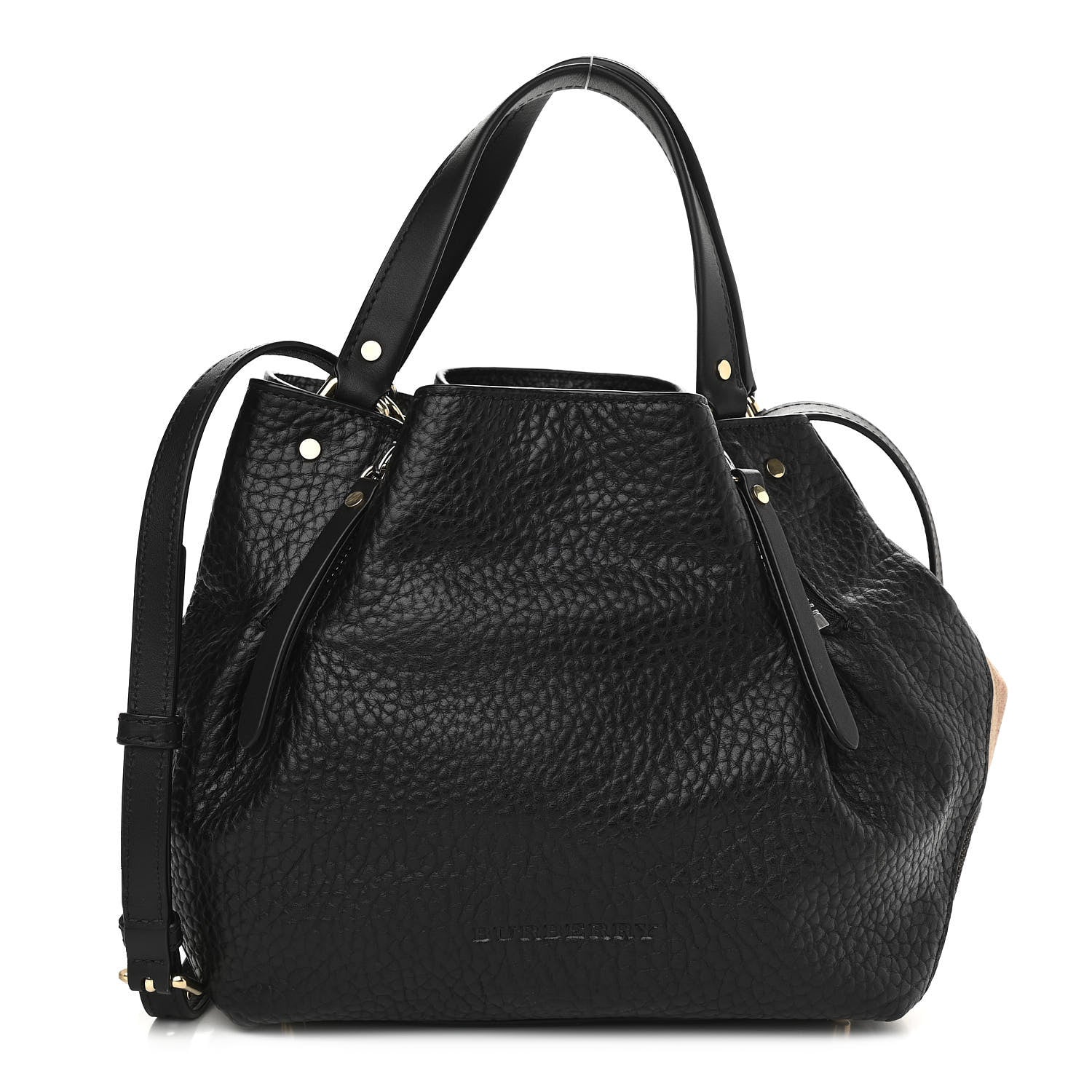 Burberry Grainy Calfskin House Check Small Maidstone Black 1 of 13