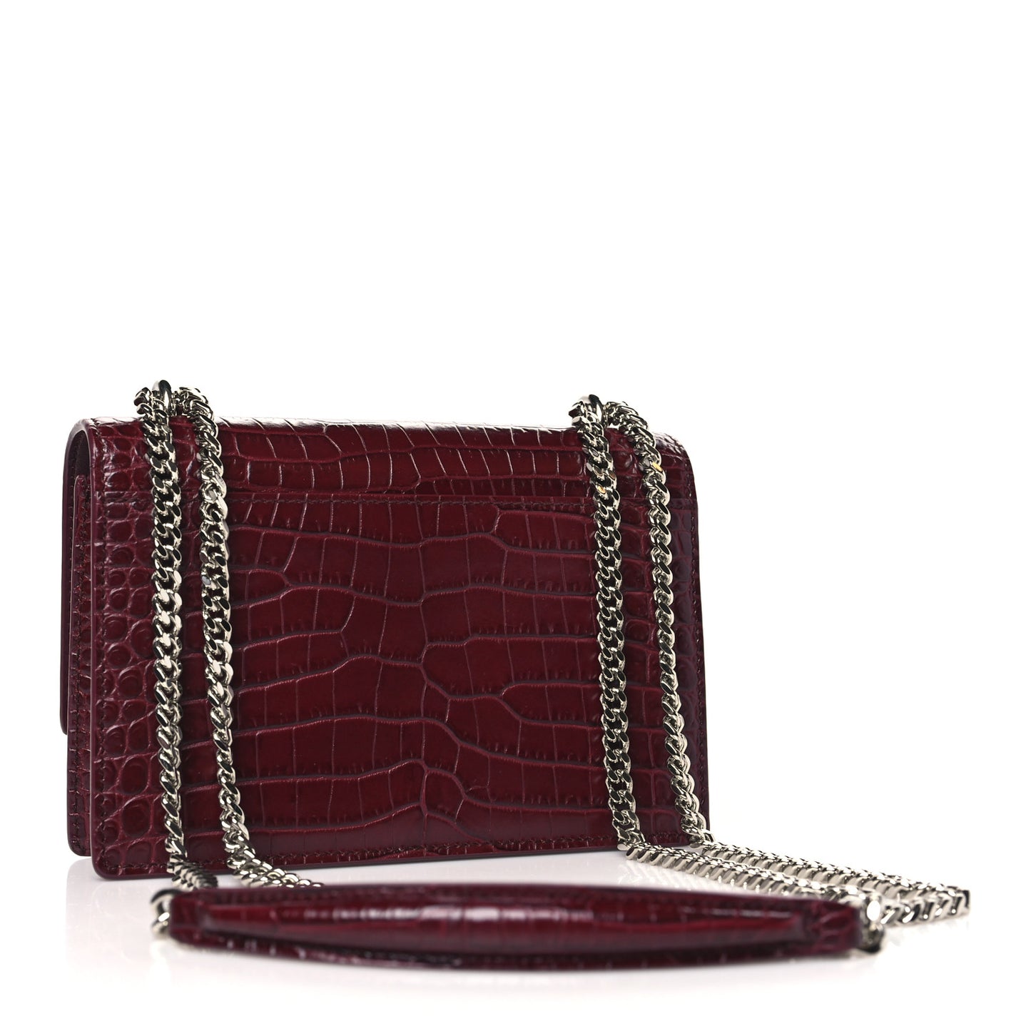 Calfskin Crocodile Embossed Monogram Sunset Chain Wallet Rouge Legion
