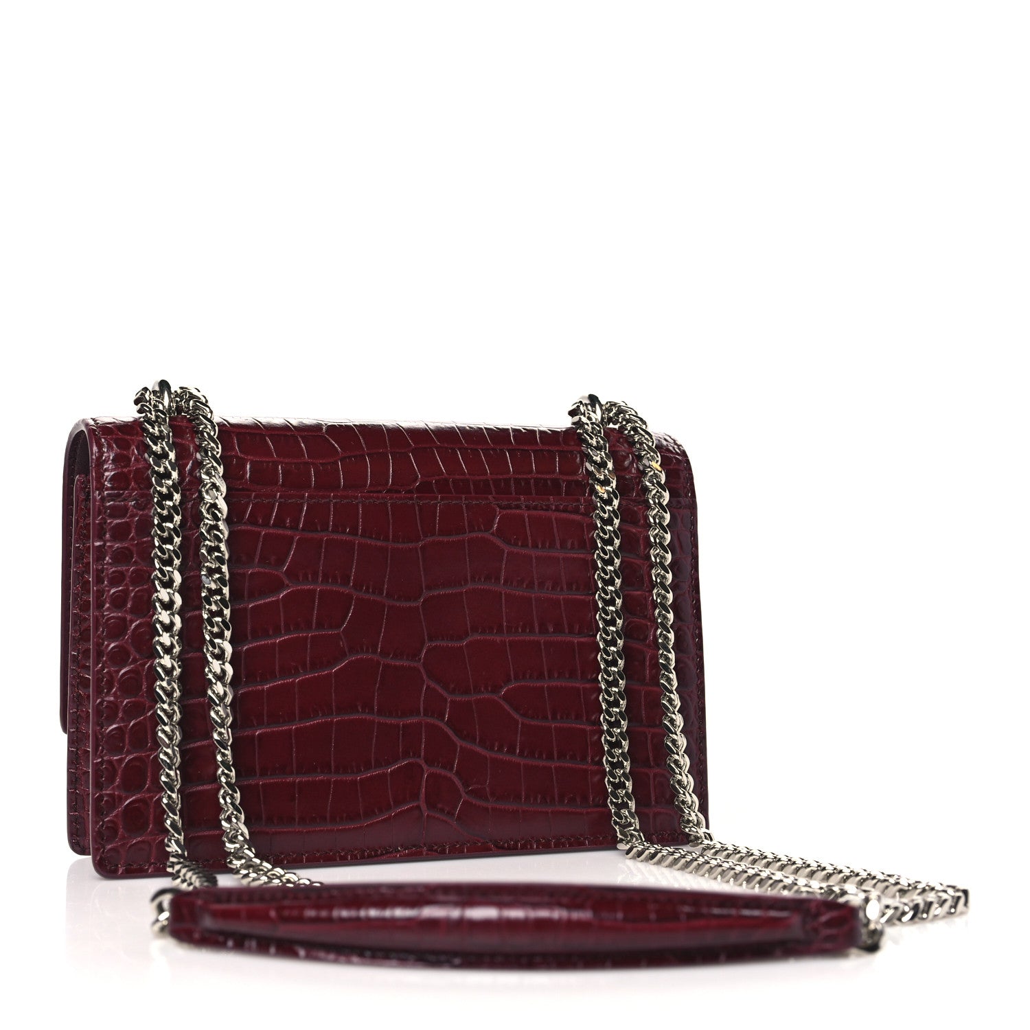 Saint Laurent Calfskin Crocodile Embossed Monogram Sunset Chain Wallet Rouge Legion 3 of 12