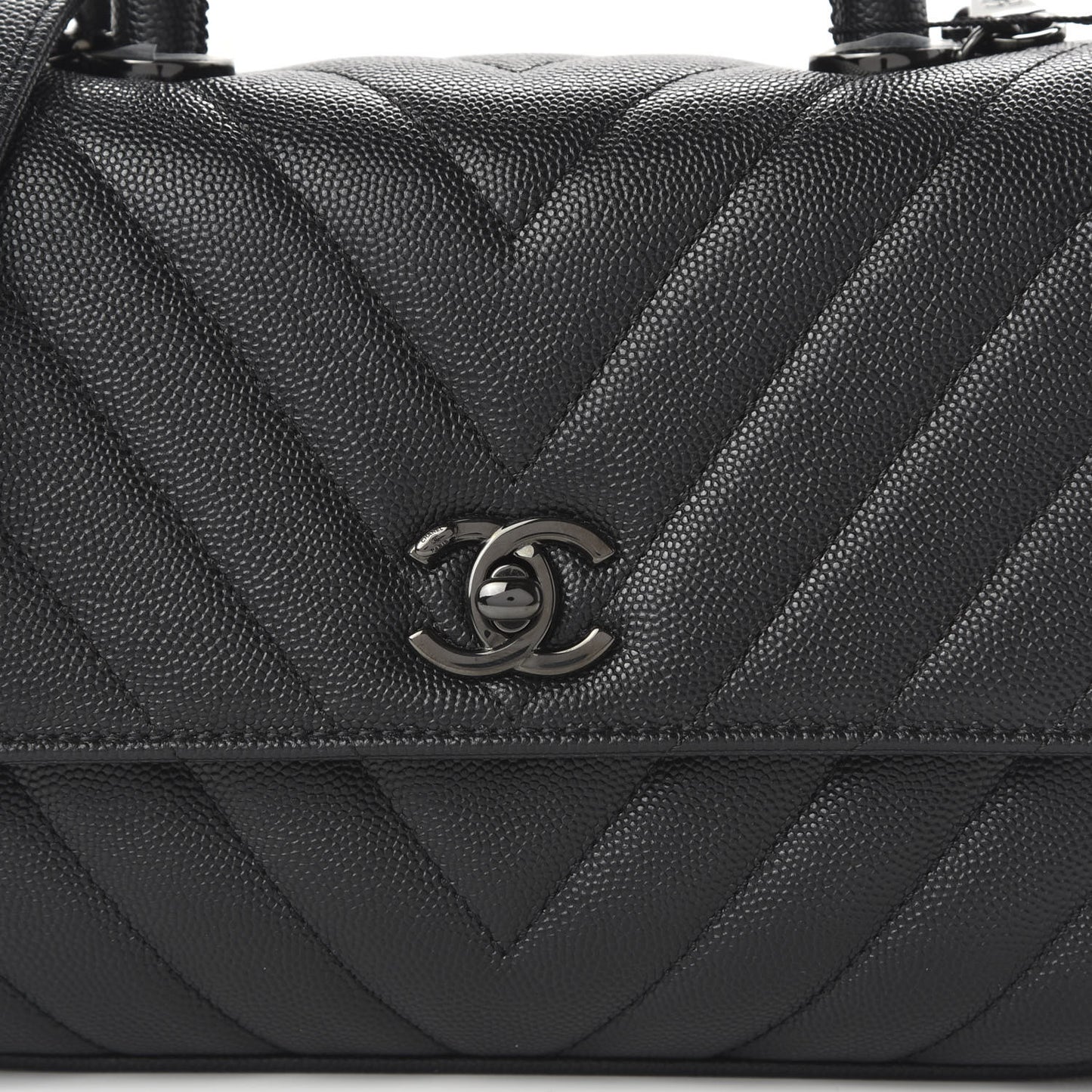 Caviar Chevron Quilted Mini Coco Handle Flap So Black