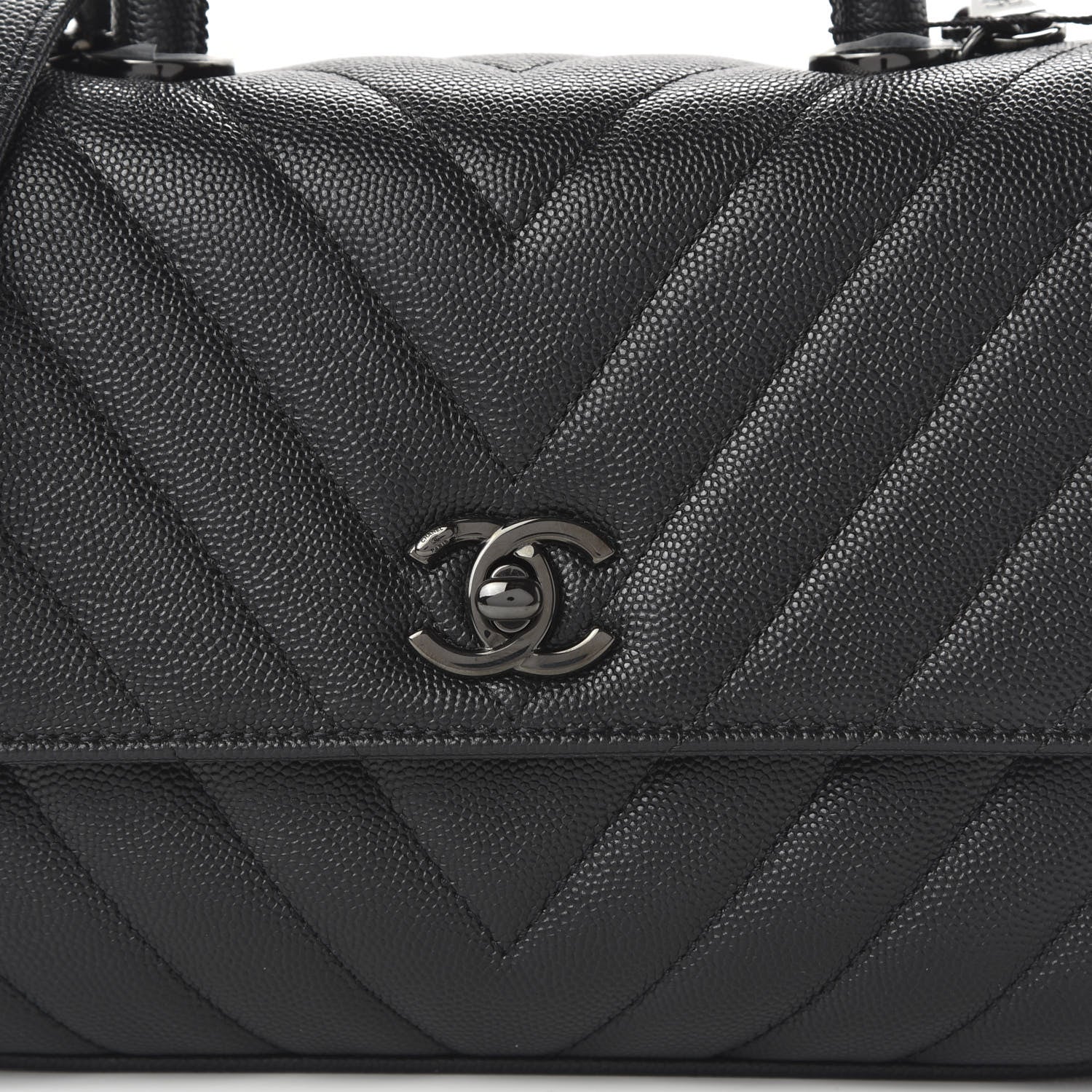 Chanel Caviar Chevron Quilted Mini Coco Handle Flap So Black 10 of 11